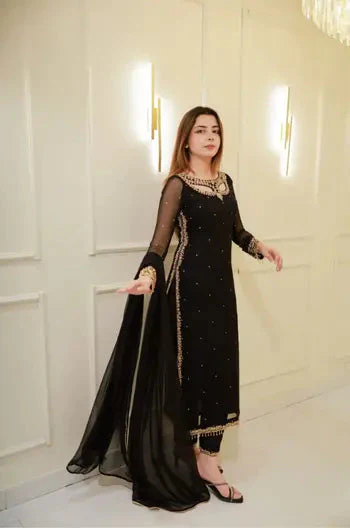 Divya-RT Faux Georgette Palazzo Suite with Sequce work and Dupatta - Image 15