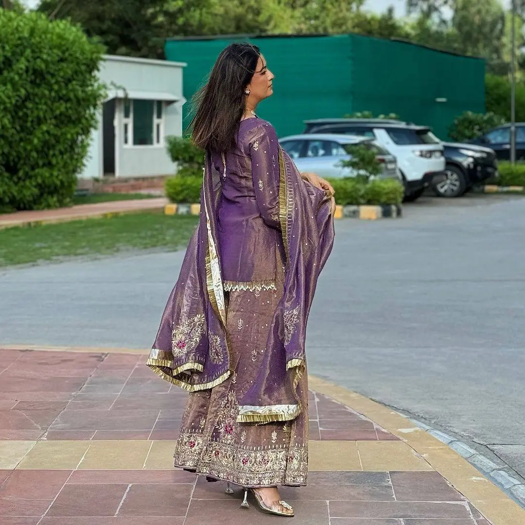 Devishi-PD-Georgette Purplish kurti bottom worked set with dupatta - Jaipur Blossom - Image 4