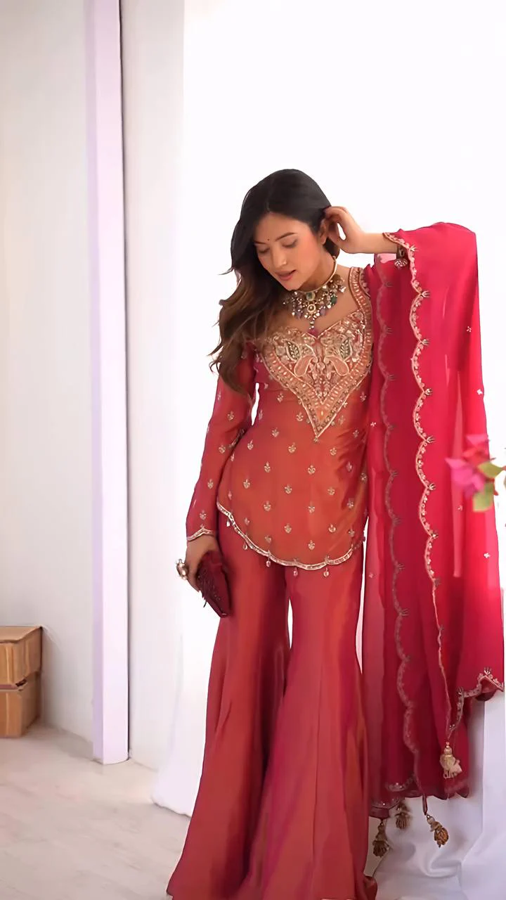 Nina -NSR Top-Bottom And Dupatta Set In simar silk - Image 5