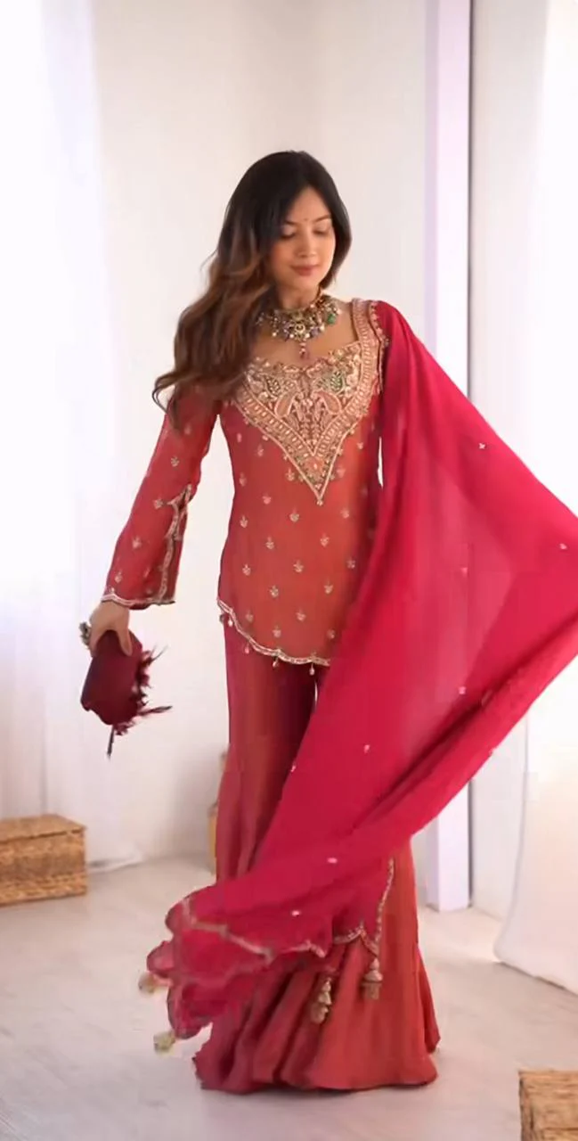 Nina -NSR Top-Bottom And Dupatta Set In simar silk - Image 6