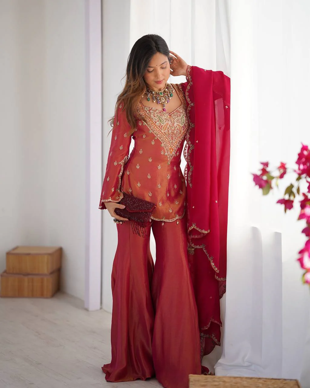 Nina -NSR Top-Bottom And Dupatta Set In simar silk - Image 7
