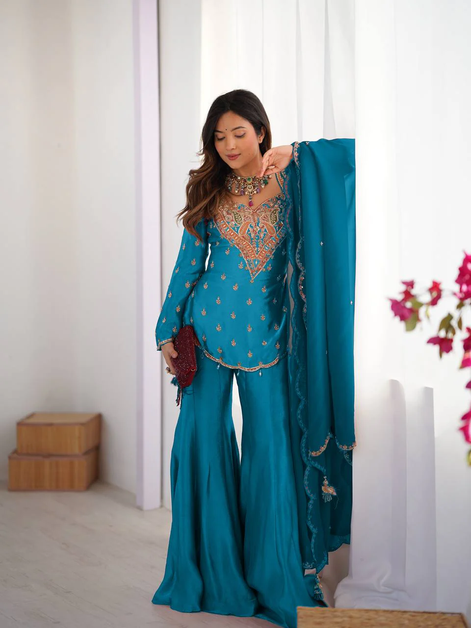 Nina -NSR Top-Bottom And Dupatta Set In simar silk - Image 8
